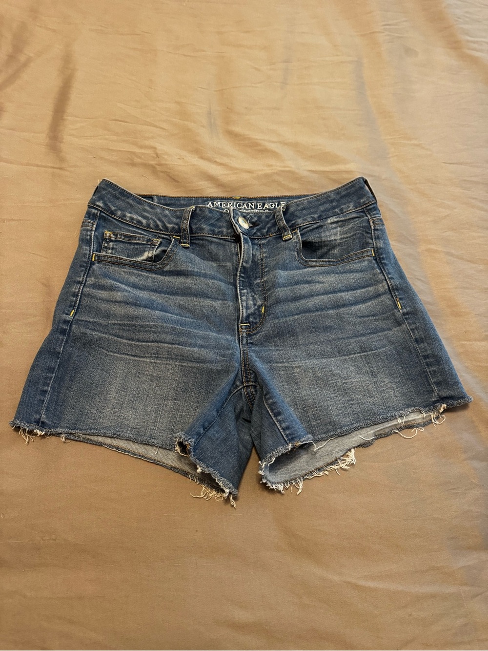 American Eagle Outfitters High Waist Dark Blue Denim Cutoff Shorts